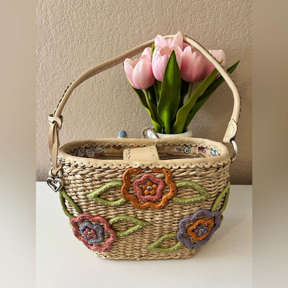 Brighton Raphia and Tan Leather Bag with Floral